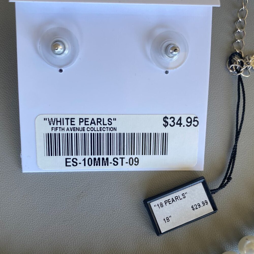 Fifth Avenue White Faux Pearl Necklace & Matching Earrings Set NWT - Picture 4 of 7